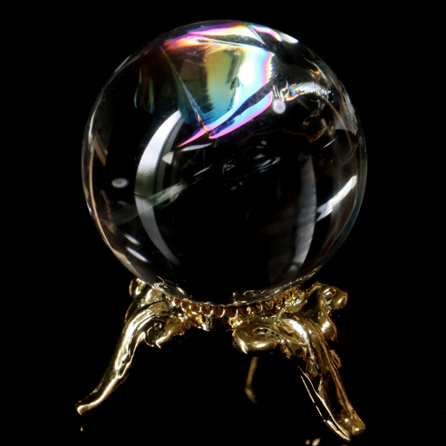 アイリスクォーツ 虹入り 天然 水晶 丸玉 台座付き レインボー パワーストーン 天然石