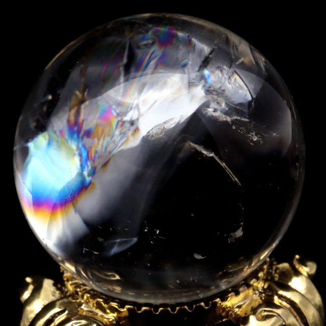 アイリスクォーツ 丸玉 水晶 虹入り AA 天然 台座付き レインボー パワーストーン 天然石 1点もの 置き物 玉 球 本物 風水