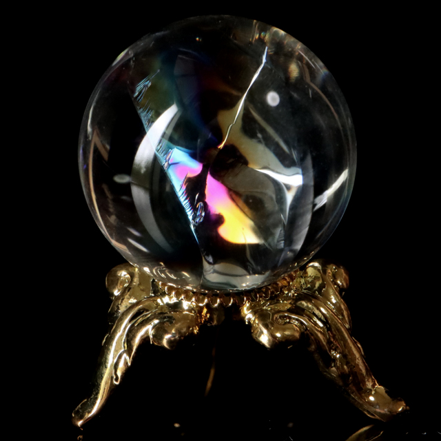 アイリスクォーツ 虹入り 天然 水晶 丸玉 台座付き レインボー パワーストーン 天然石