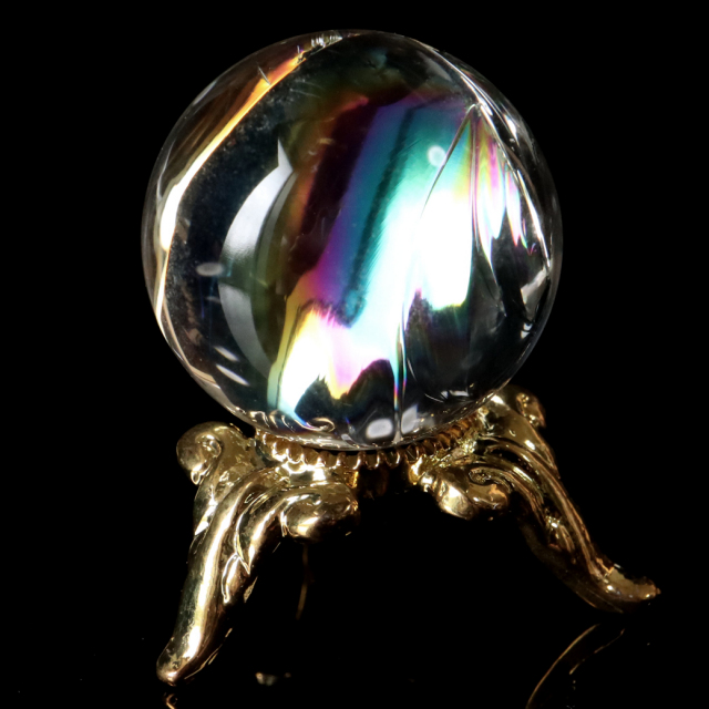 アイリスクォーツ 虹入り 天然 水晶 丸玉 台座付き レインボー パワーストーン 天然石