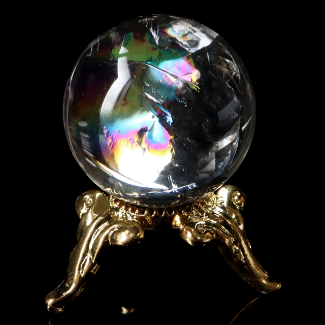 アイリスクォーツ 虹入り 天然 水晶 丸玉 台座付き レインボー パワーストーン 天然石