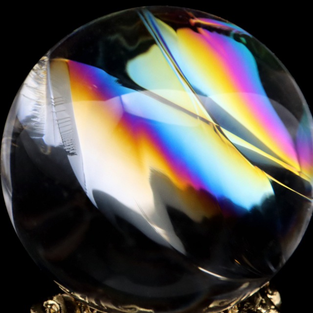 アイリスクォーツ 丸玉 水晶 虹入り 天然 台座付き レインボー パワーストーン 天然石