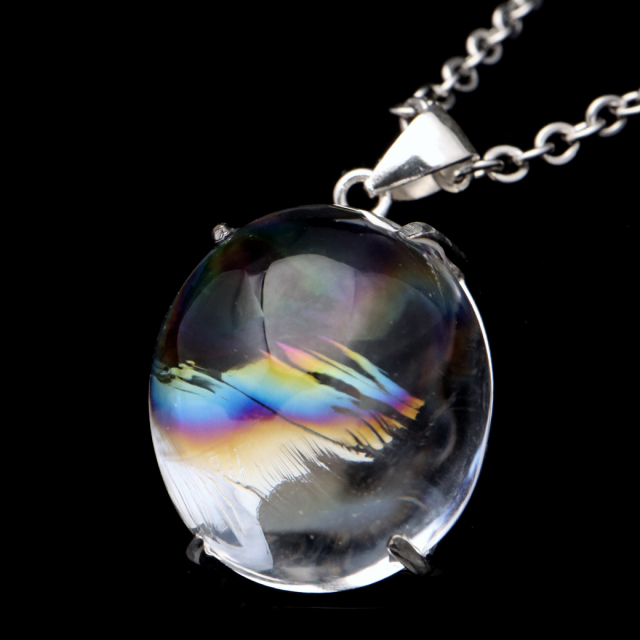 アイリスクォーツ 虹入り 水晶 ネックレス AAA 天然石 ペンダント高品質 Silver925 チェーン付き
