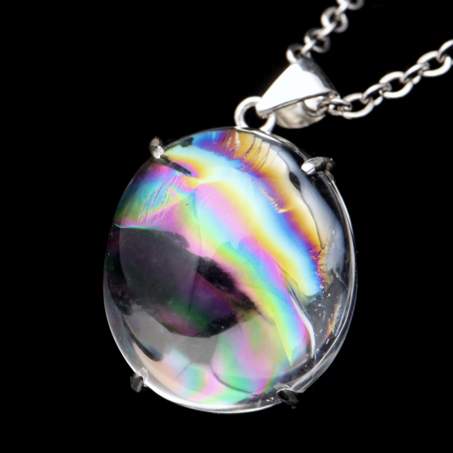 アイリスクォーツ 虹入り 水晶 ネックレス AAA 天然石 ペンダント高品質 Silver925 チェーン付き