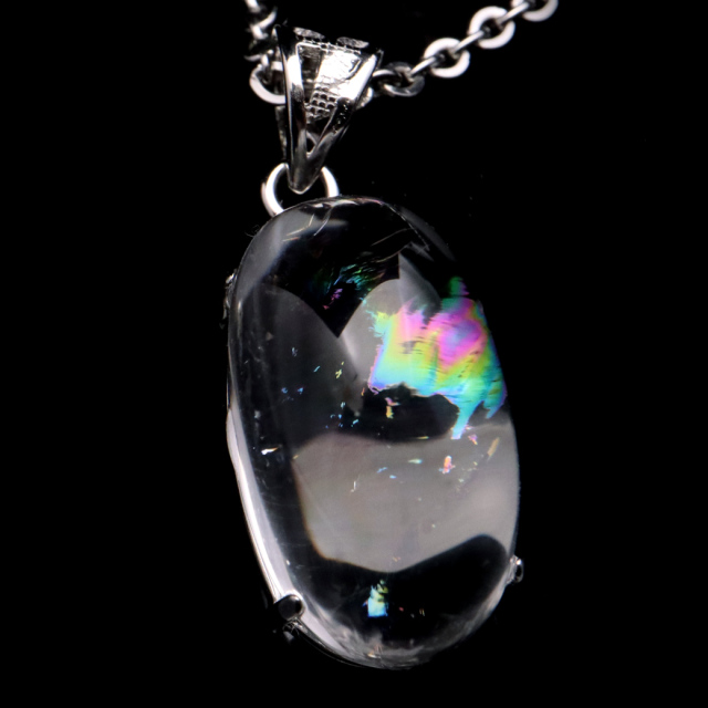 アイリスクォーツ 虹入り 水晶 ネックレス AAA 天然石 ペンダント高品質 Silver925 チェーン付き