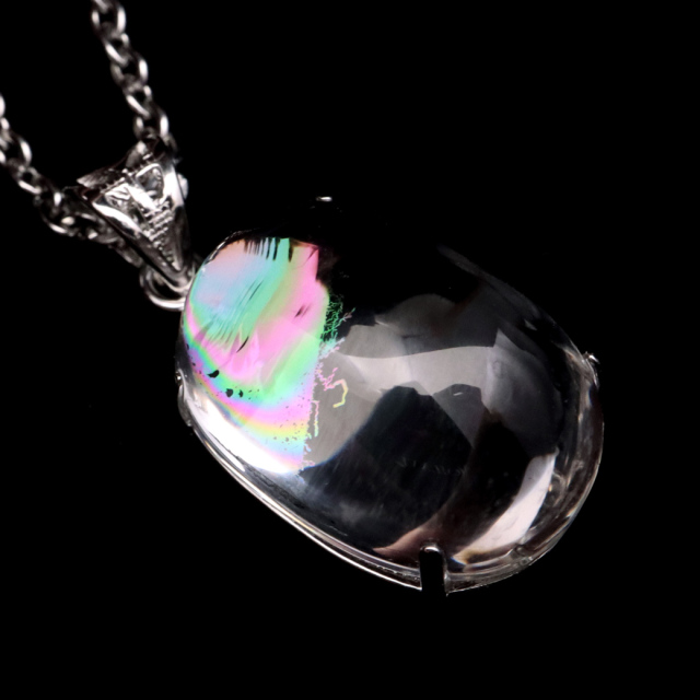 アイリスクォーツ 虹入り 水晶 ネックレス AAA 天然石 ペンダント高品質 Silver925 チェーン付き