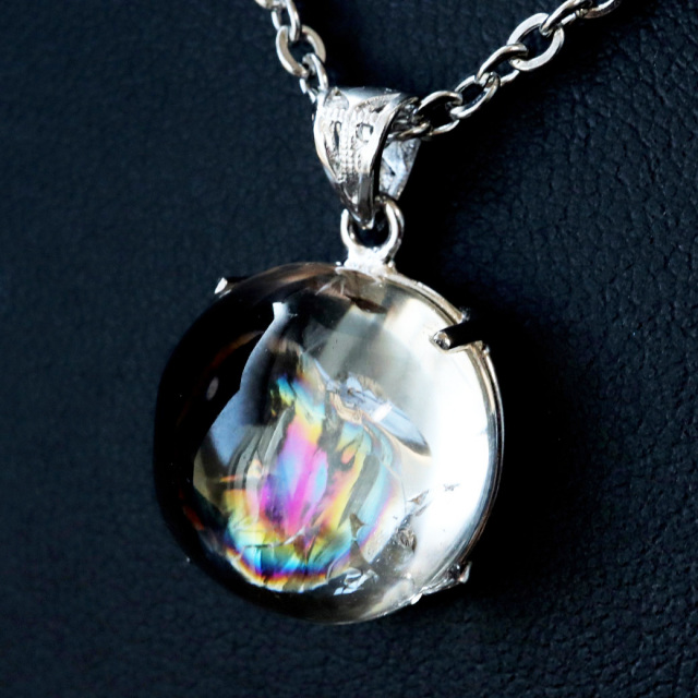 アイリスクォーツ 虹入り 水晶 ネックレス 天然石 ペンダント高品質 Silver925 チェーン付き