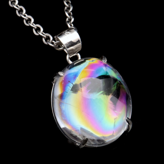 アイリスクォーツ 虹入り 水晶 ネックレス AAA 天然石 ペンダント高品質 Silver925 チェーン付き