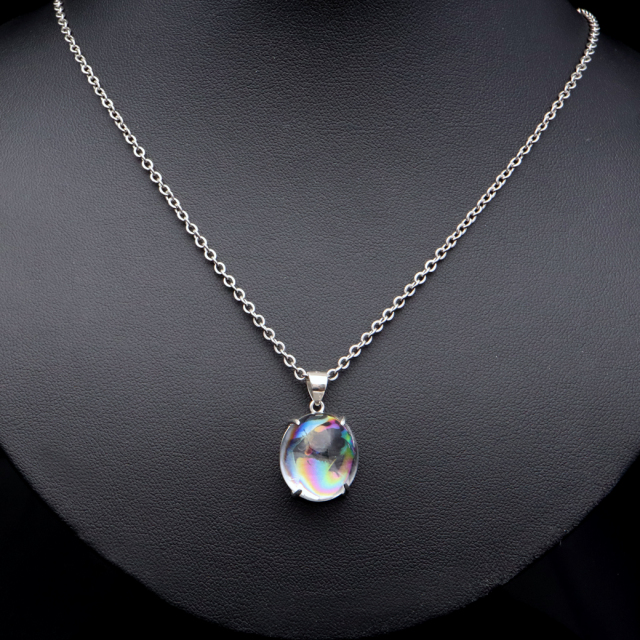 アイリスクォーツ 虹入り 水晶 ネックレス AAA 天然石 ペンダント高品質 Silver925 チェーン付き