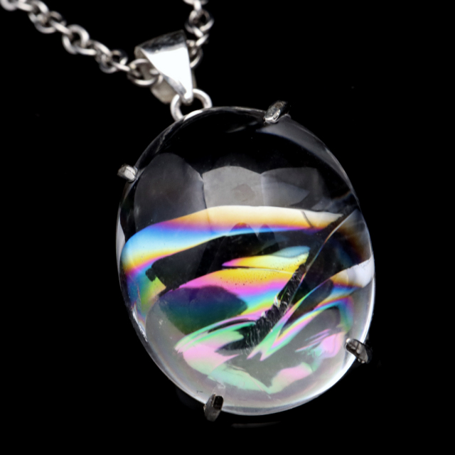 アイリスクォーツ 虹入り 水晶 ネックレス AAA 天然石 ペンダント高品質 Silver925 チェーン付き