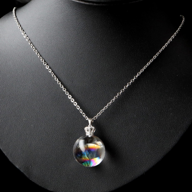 アイリスクォーツ 虹入り 丸玉 水晶 ペンダント高品質 チェーン付き パワーストーン