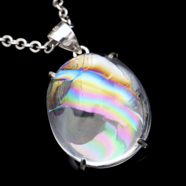 アイリスクォーツ 虹入り 水晶 ネックレス AAA 天然石 ペンダント高品質 Silver925 チェーン付き