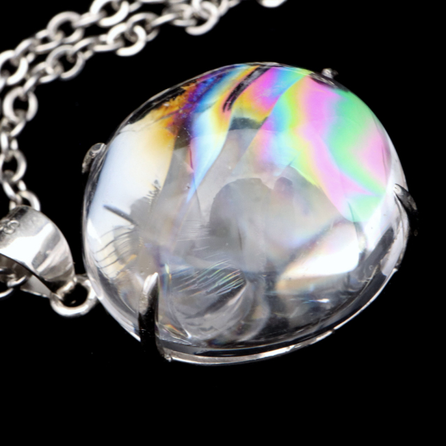 アイリスクォーツ 虹入り 水晶 ネックレス AAA 天然石 ペンダント高品質 Silver925 チェーン付き