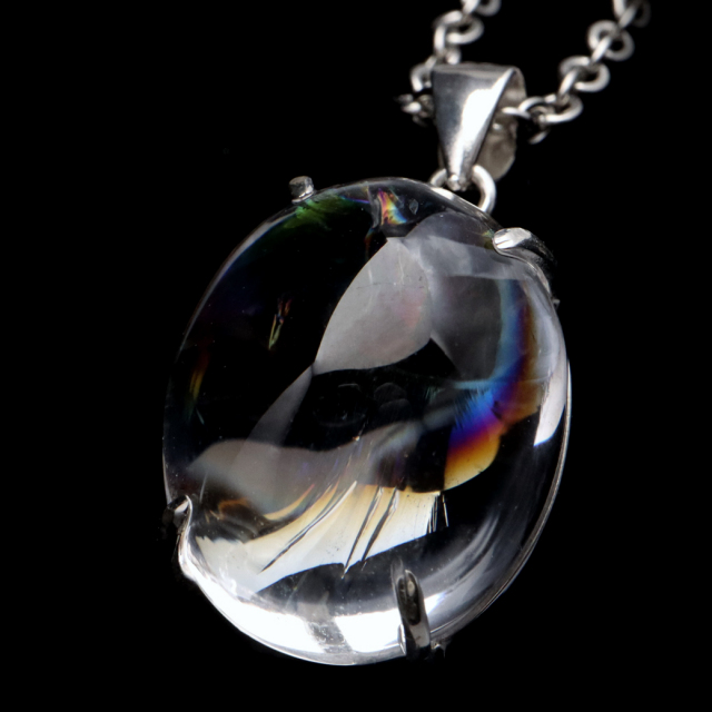 アイリスクォーツ 虹入り 水晶 ネックレス AAA 天然石 ペンダント高品質 Silver925 チェーン付き