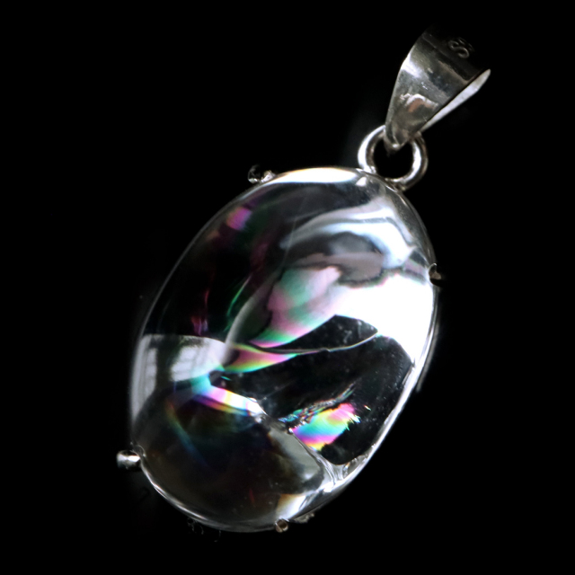 アイリスクォーツ 虹入り 水晶 ネックレス 天然石 ペンダント高品質 Silver925 チェーン付き