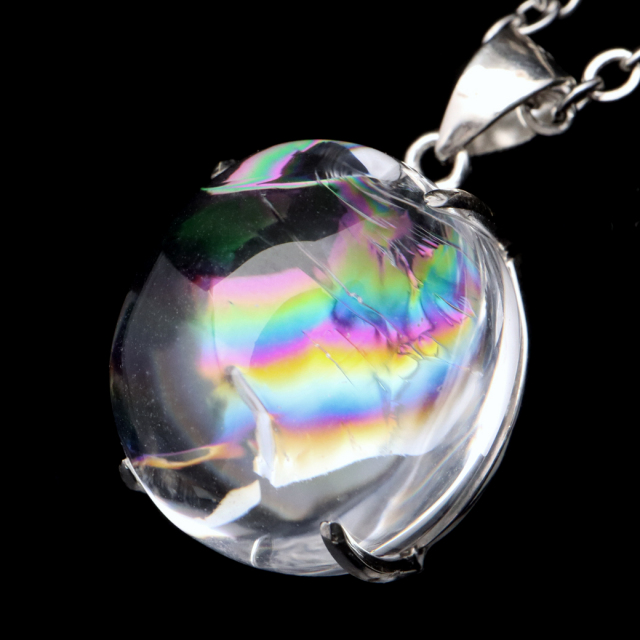 アイリスクォーツ 虹入り 水晶 ネックレス AAA 天然石 ペンダント高品質 Silver925 チェーン付き