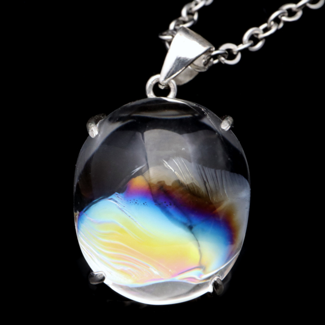 アイリスクォーツ 虹入り 水晶 ネックレス AAA 天然石 ペンダント高品質 Silver925 チェーン付き