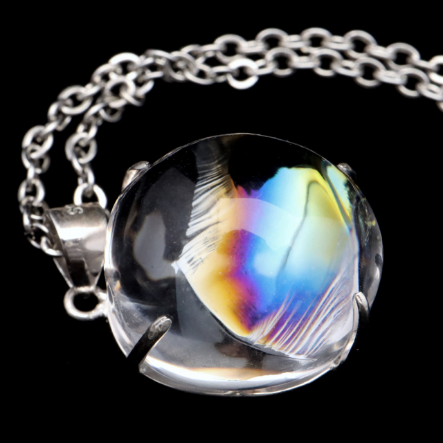 アイリスクォーツ 虹入り 水晶 ネックレス AAA 天然石 ペンダント高品質 Silver925 チェーン付き