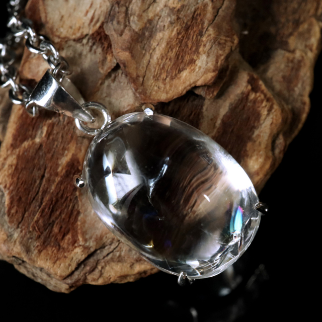 アイリスクォーツ 虹入り 水晶 ネックレス 天然石 ペンダント高品質 Silver925 チェーン付き