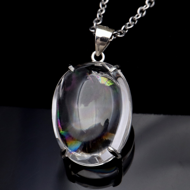 アイリスクォーツ 虹入り 水晶 ネックレス AAA 天然石 ペンダント高品質 Silver925 チェーン付き