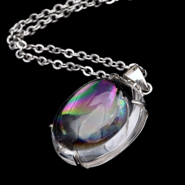 アイリスクォーツ 虹入り 水晶 ネックレス AAA 天然石 ペンダント高品質 Silver925 チェーン付き