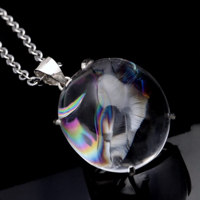 アイリスクォーツ 虹入り 水晶 ネックレス AAA 天然石 ペンダント高品質 Silver925 チェーン付き