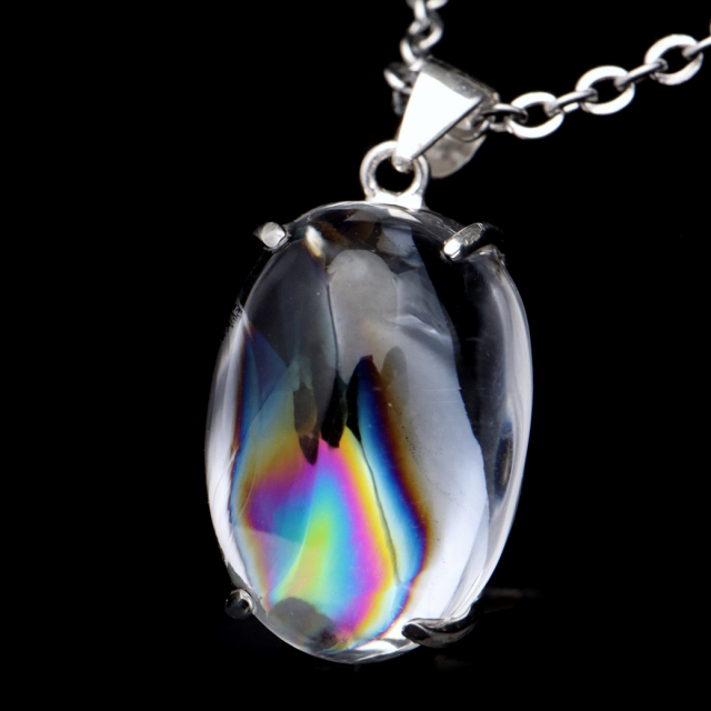 アイリスクォーツ 虹入り 水晶 ネックレス AAA 天然石 ペンダント高品質 Silver925 チェーン付き