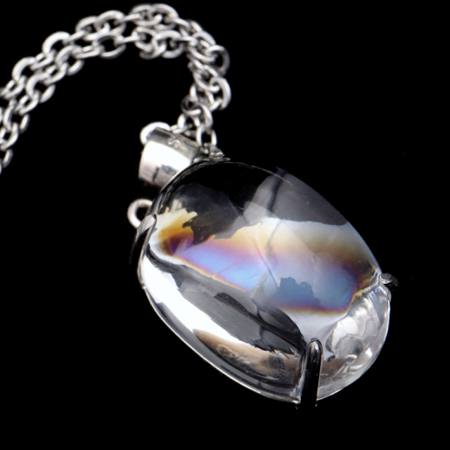 アイリスクォーツ 虹入り 水晶 ネックレス AAA 天然石 ペンダント高品質 Silver925 チェーン付き