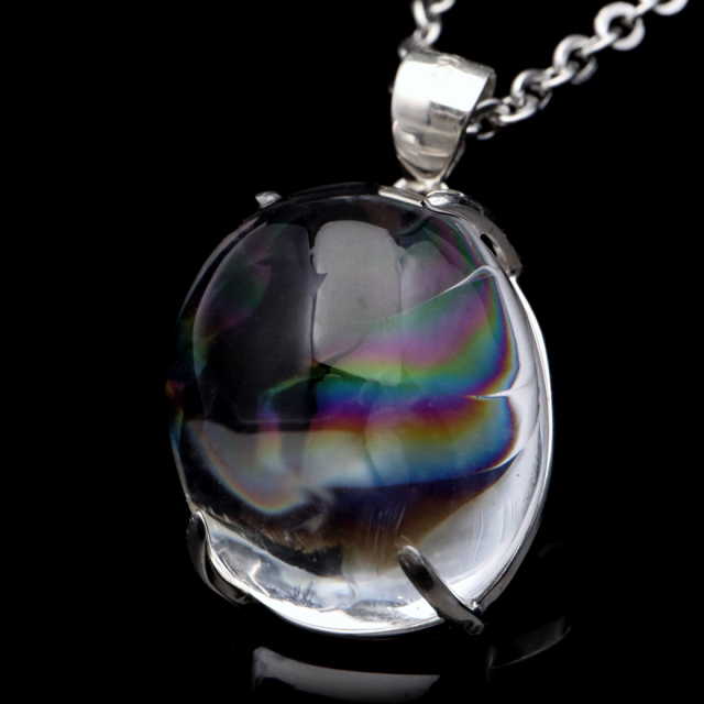 アイリスクォーツ 虹入り 水晶 ネックレス AAA 天然石 ペンダント高品質 Silver925 チェーン付き