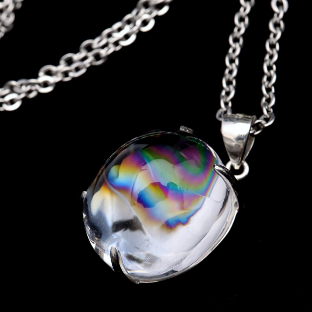アイリスクォーツ 虹入り 水晶 ネックレス AAA 天然石 ペンダント高品質 Silver925 チェーン付き