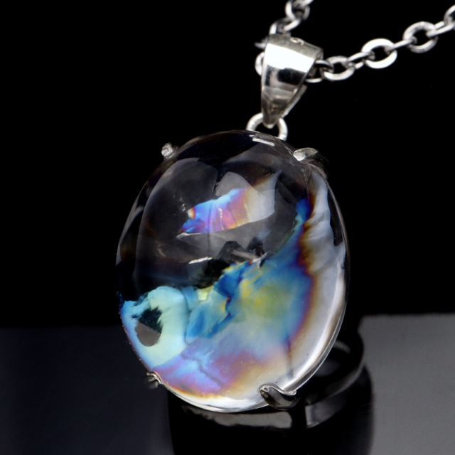 アイリスクォーツ 虹入り 水晶 ネックレス AAA 天然石 ペンダント高品質 Silver925 チェーン付き