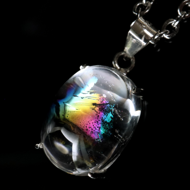 アイリスクォーツ 虹入り 水晶 ネックレス 天然石 ペンダント高品質 Silver925 チェーン付き