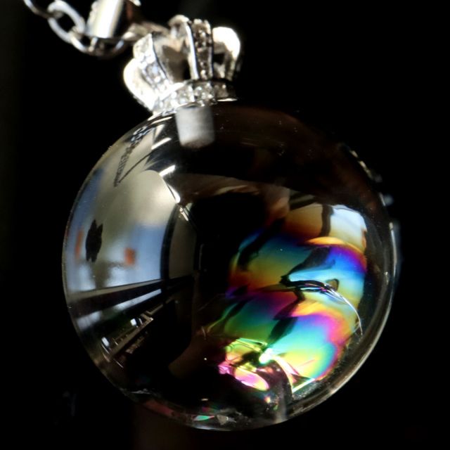 アイリスクォーツ 虹入り 丸玉 水晶 ペンダント高品質 チェーン付き パワーストーン