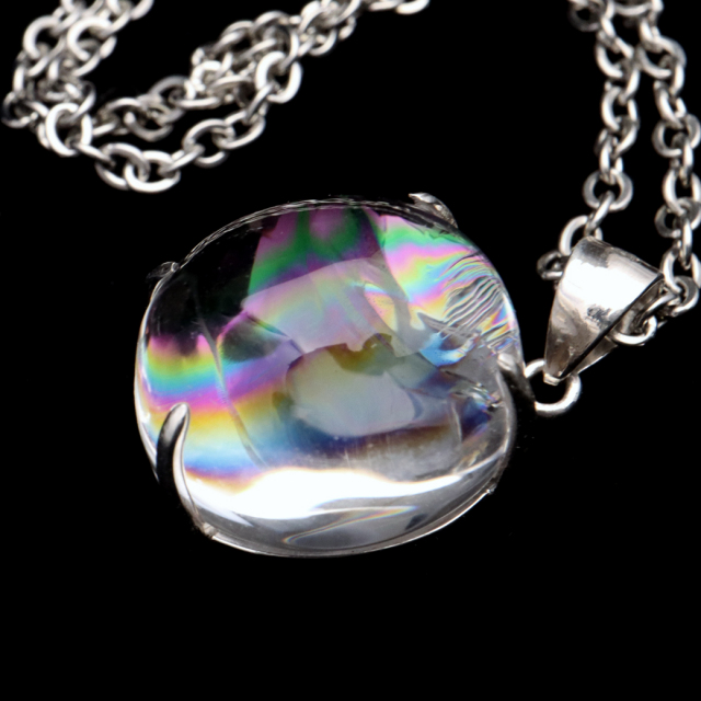 アイリスクォーツ 虹入り 水晶 ネックレス AAA 天然石 ペンダント高品質 Silver925 チェーン付き