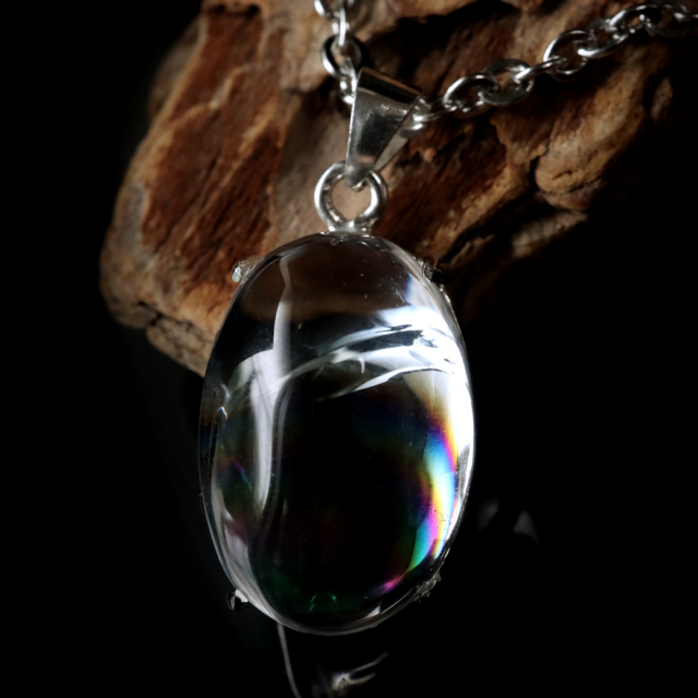 アイリスクォーツ 虹入り 水晶 ネックレス 天然石 ペンダント高品質 Silver925 チェーン付き