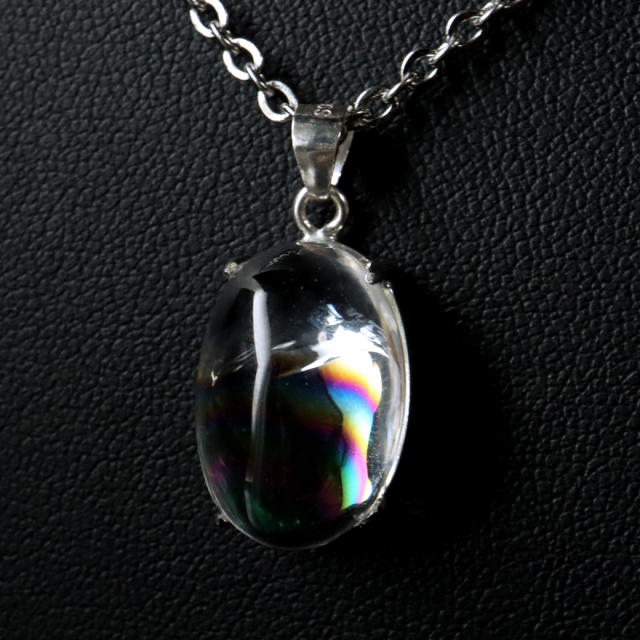 アイリスクォーツ 虹入り 水晶 ネックレス 天然石 ペンダント高品質 Silver925 チェーン付き