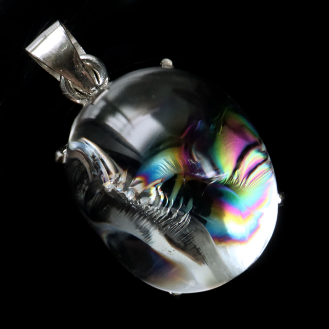 アイリスクォーツ 虹入り 水晶 ネックレス 天然石 ペンダント高品質 Silver925 チェーン付き