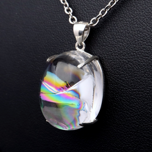 アイリスクォーツ 虹入り 水晶 ネックレス AAA 天然石 ペンダント高品質 Silver925 チェーン付き