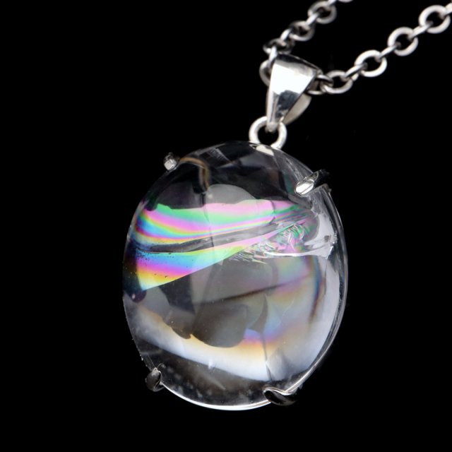 アイリスクォーツ 虹入り 水晶 ネックレス AAA 天然石 ペンダント高品質 Silver925 チェーン付き