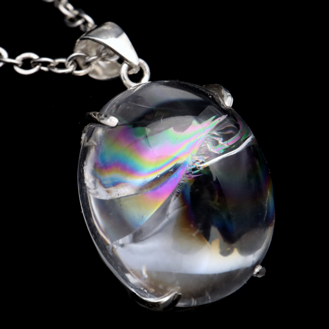 アイリスクォーツ 虹入り 水晶 ネックレス AAA 天然石 ペンダント高品質 Silver925 チェーン付き