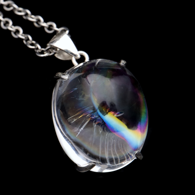 アイリスクォーツ 虹入り 水晶 ネックレス AAA 天然石 ペンダント高品質 Silver925 チェーン付き
