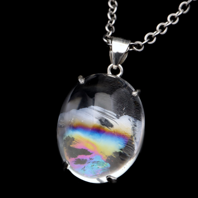 アイリスクォーツ 虹入り 水晶 ネックレス AAA 天然石 ペンダント高品質 Silver925 チェーン付き