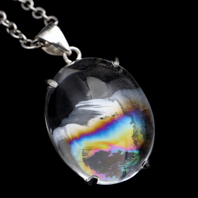 アイリスクォーツ 虹入り 水晶 ネックレス AAA 天然石 ペンダント高品質 Silver925 チェーン付き