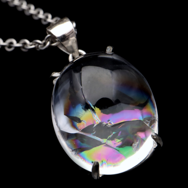 アイリスクォーツ 虹入り 水晶 ネックレス AAA 天然石 ペンダント高品質 Silver925 チェーン付き