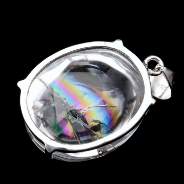 アイリスクォーツ 虹入り 水晶 ネックレス AAA 天然石 ペンダント高品質 Silver925 チェーン付き