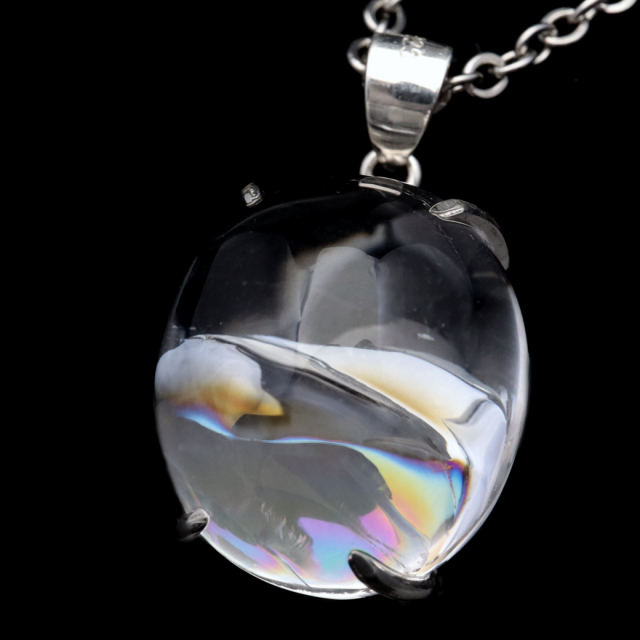 アイリスクォーツ 虹入り 水晶 ネックレス AAA 天然石 ペンダント高品質 Silver925 チェーン付き