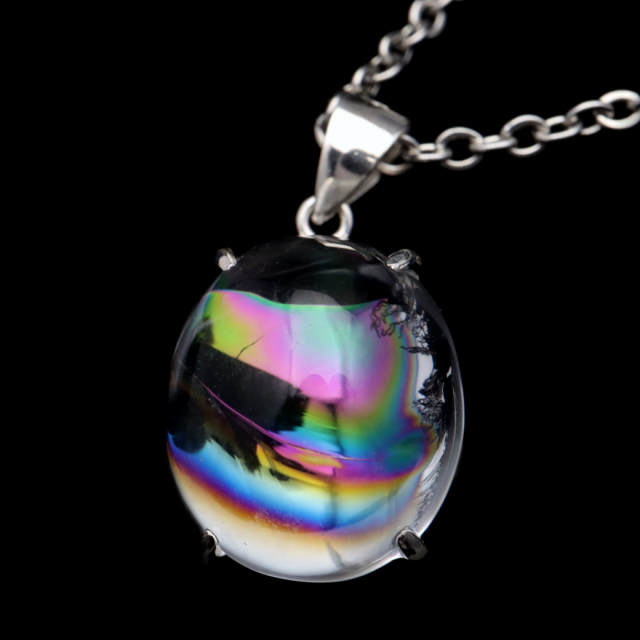 アイリスクォーツ 虹入り 水晶 ネックレス AAA 天然石 ペンダント高品質 Silver925 チェーン付き