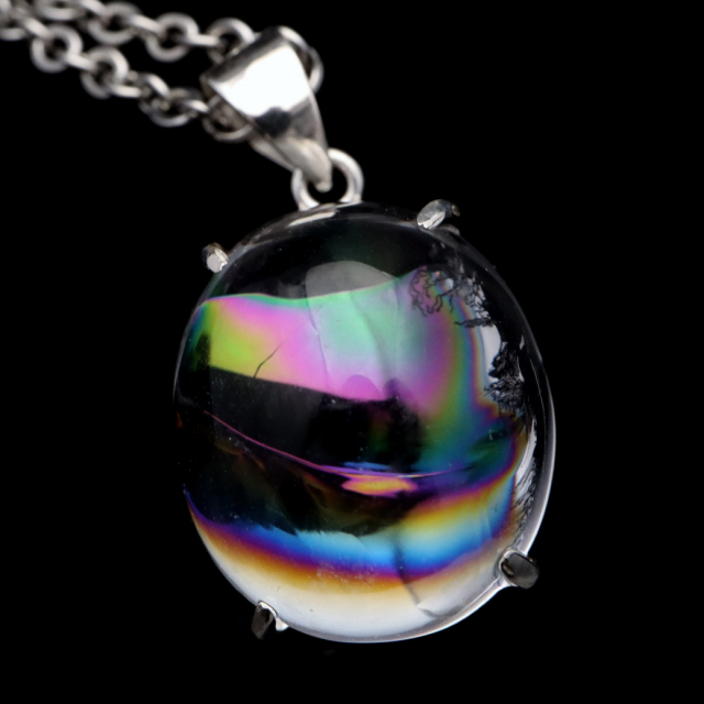 アイリスクォーツ 虹入り 水晶 ネックレス AAA 天然石 ペンダント高品質 Silver925 チェーン付き