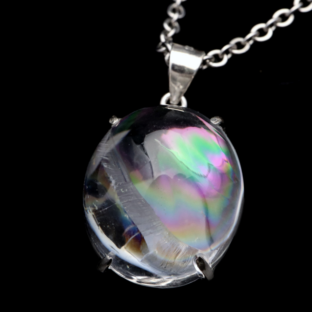 アイリスクォーツ 虹入り 水晶 ネックレス AAA 天然石 ペンダント高品質 Silver925 チェーン付き