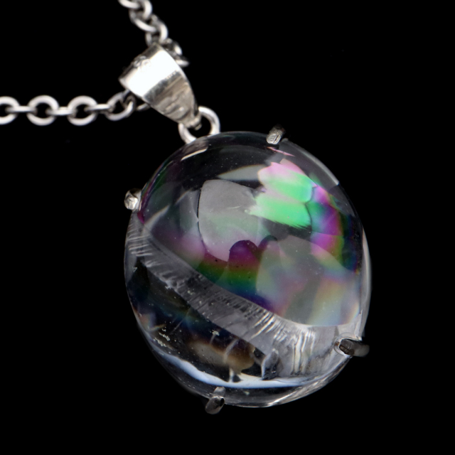 アイリスクォーツ 虹入り 水晶 ネックレス AAA 天然石 ペンダント高品質 Silver925 チェーン付き